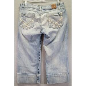 BKE Starlite Capri Cropped Jean Womens Size 30 Blue Denim Cuffed Distressed